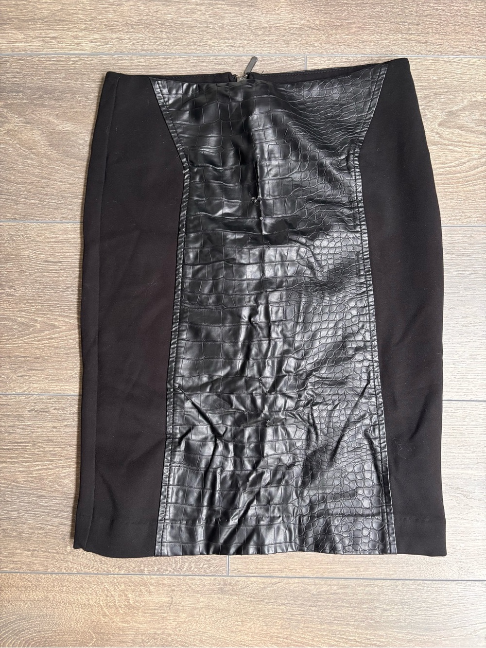 Buffalo David Bitton Black Faux Croc Paneled Pencil Skirt